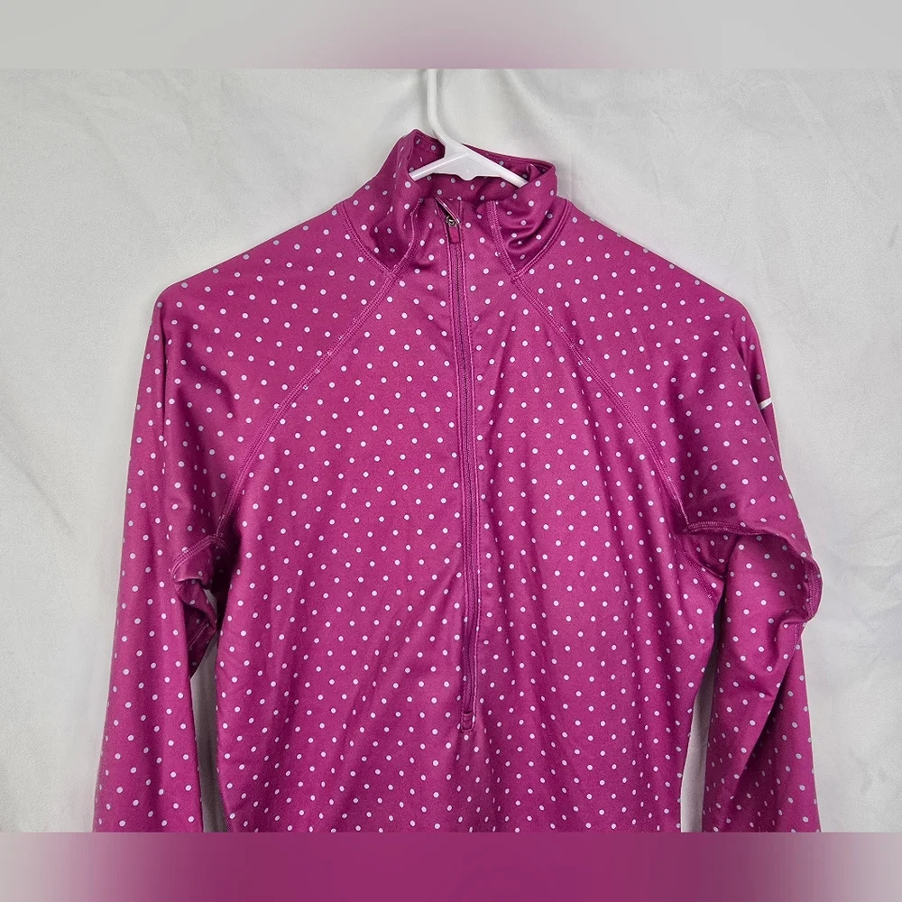 Nike Pro Sporty Pink Polka Dots Half Zip Hiking Workout Running Shirt sz M